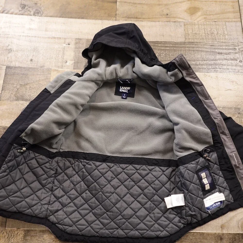 Lands’ End Squall‎ Hooded Insulated Jacket Boys Small Black Gray Winter